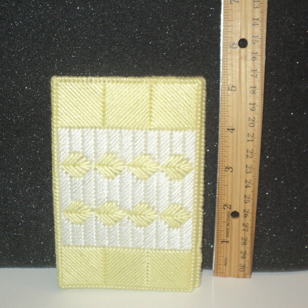 Needlepoint Handmade Memo Book Cover Yellow & White 5 3/8" x 3 1/2" Vintage New